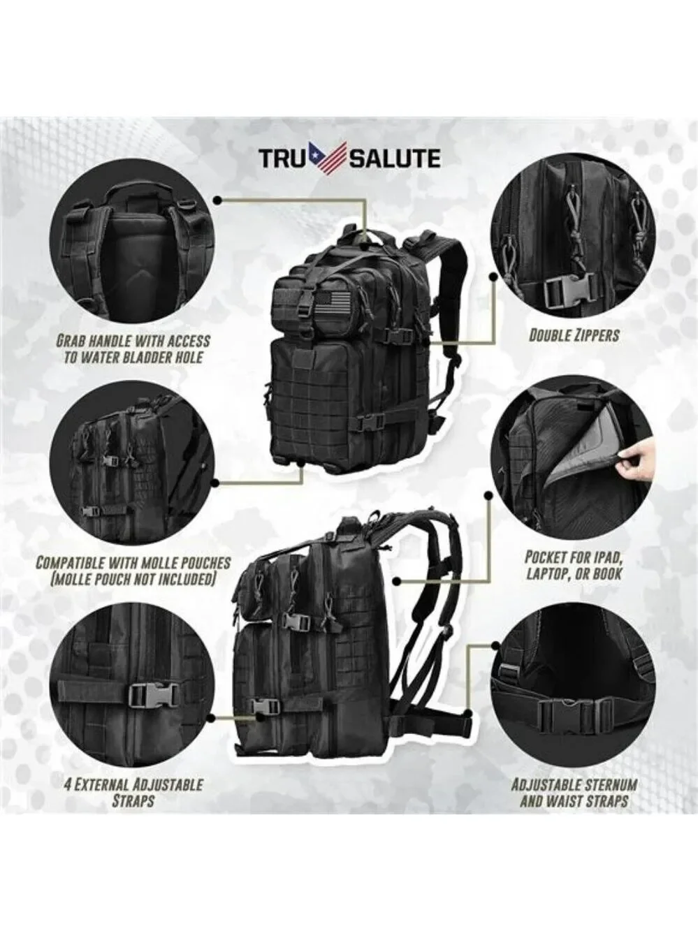 Tru Salute 45L Tactical Backpack Military Molle Bugout Bag Survival Rucksack
